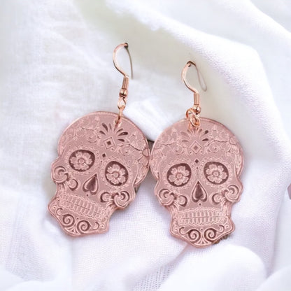 Metallic Skull Earrings - Halloween Earrings, Skeleton Earrings, Halloween Skull, Halloween Earrings, Sugar Skull, Trick or Treat - Rhythms of Grace Creative