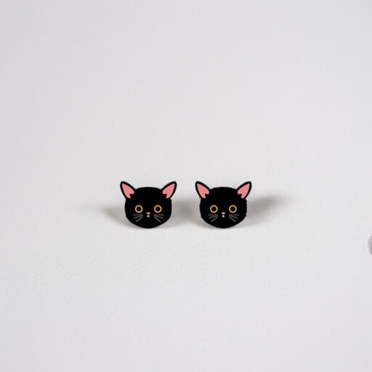Charming Cartoon Black Cat Stud Earrings - Purr-fect Petite Whimsy!