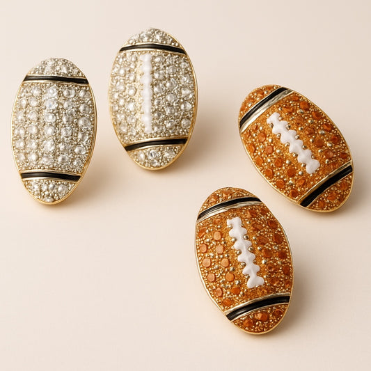 Sparkle & Score: Rhinestone Football Earrings for Game Day Glam!