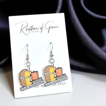 Hedgehog Reading Earrings - Adorable Librarian Jewelry for Book Lovers!