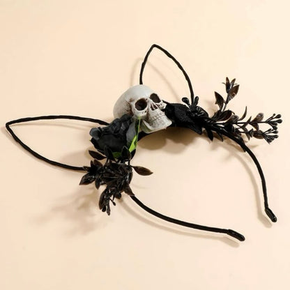Halloween Headband - Handmade Headpiece, Halloween Headpiece, Skull Bow, Skull Headpiece - Rhythms of Grace Creative