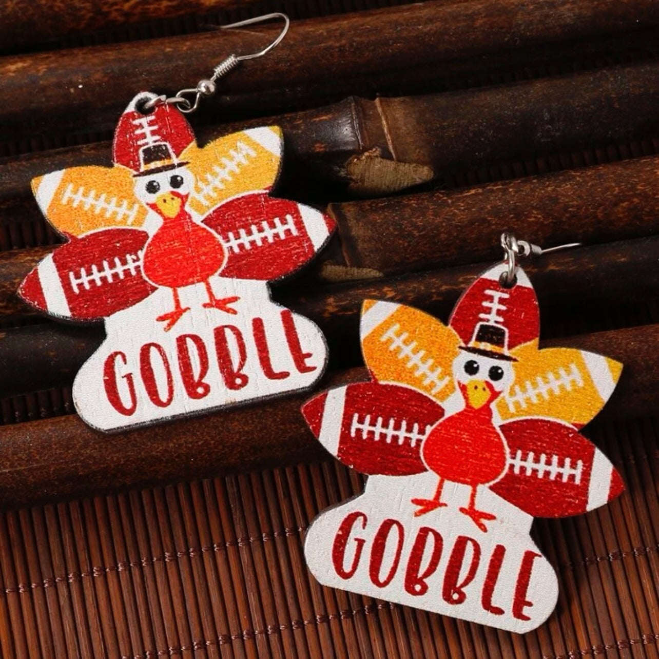 Gobble Earrings - Thanksgiving Earrings, Thanksgiving Accessories, Turkey Trot, Football Earrings - Rhythms of Grace Creative