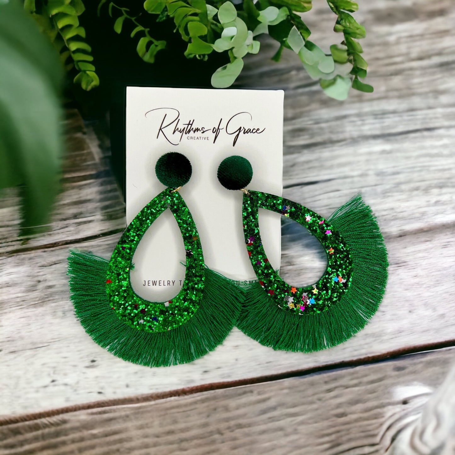 Dazzle in Green: Glitter Fringe Earrings for a Sparkling Statement! - Rhythms of Grace Creative