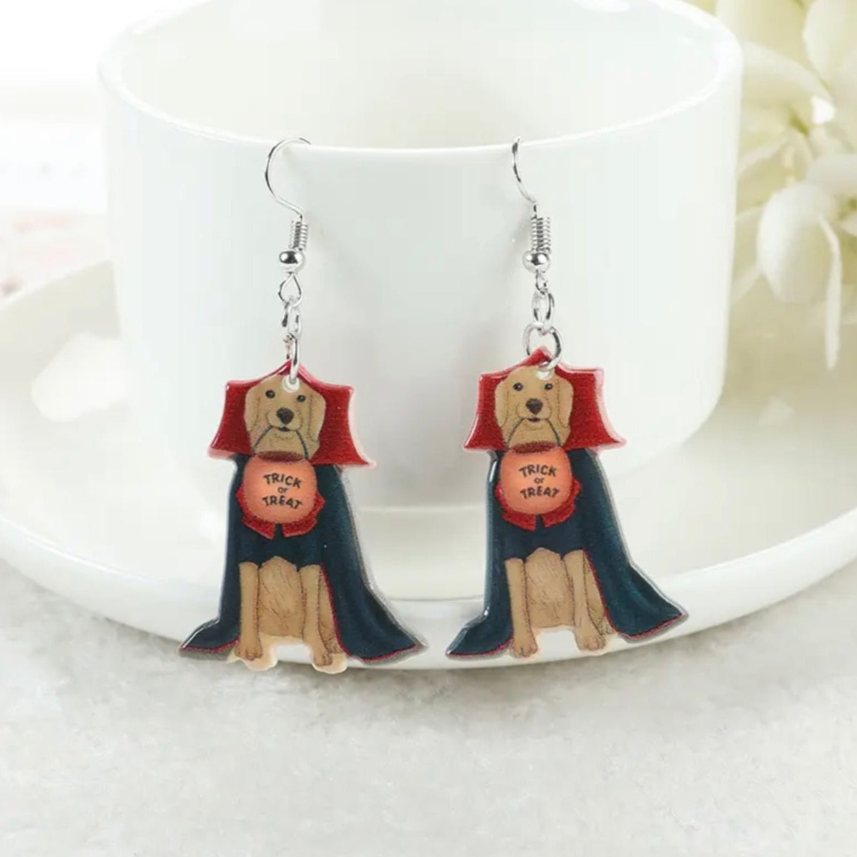 Halloween Dog Earrings - Halloween Earrings, Dog Costume, Hallowee, Halloween Earrings, Cape Costume, Trick or Treat - Rhythms of Grace Creative