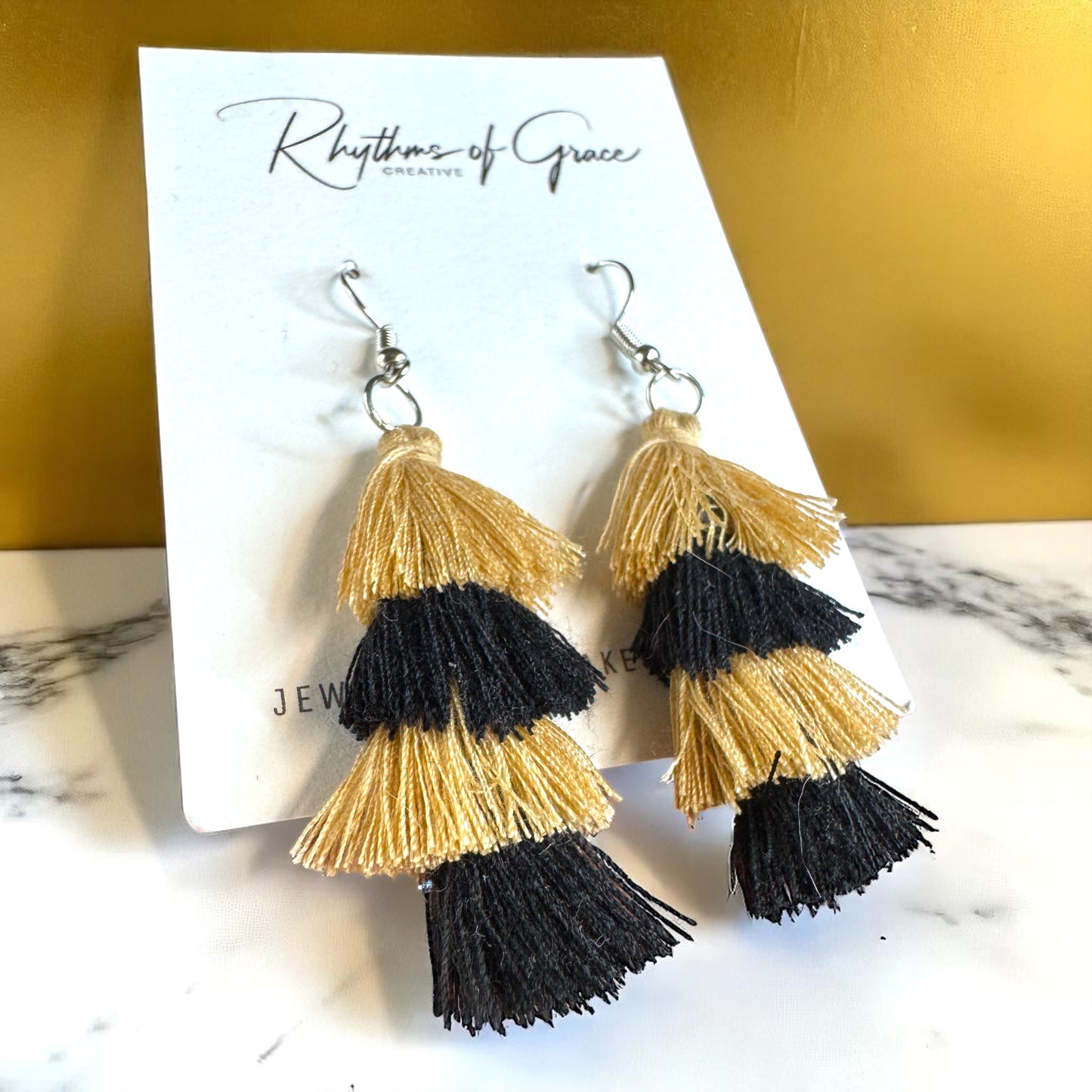 Step Up Your Style: Chic Black & Gold Tassel Earrings for Every Occasion!