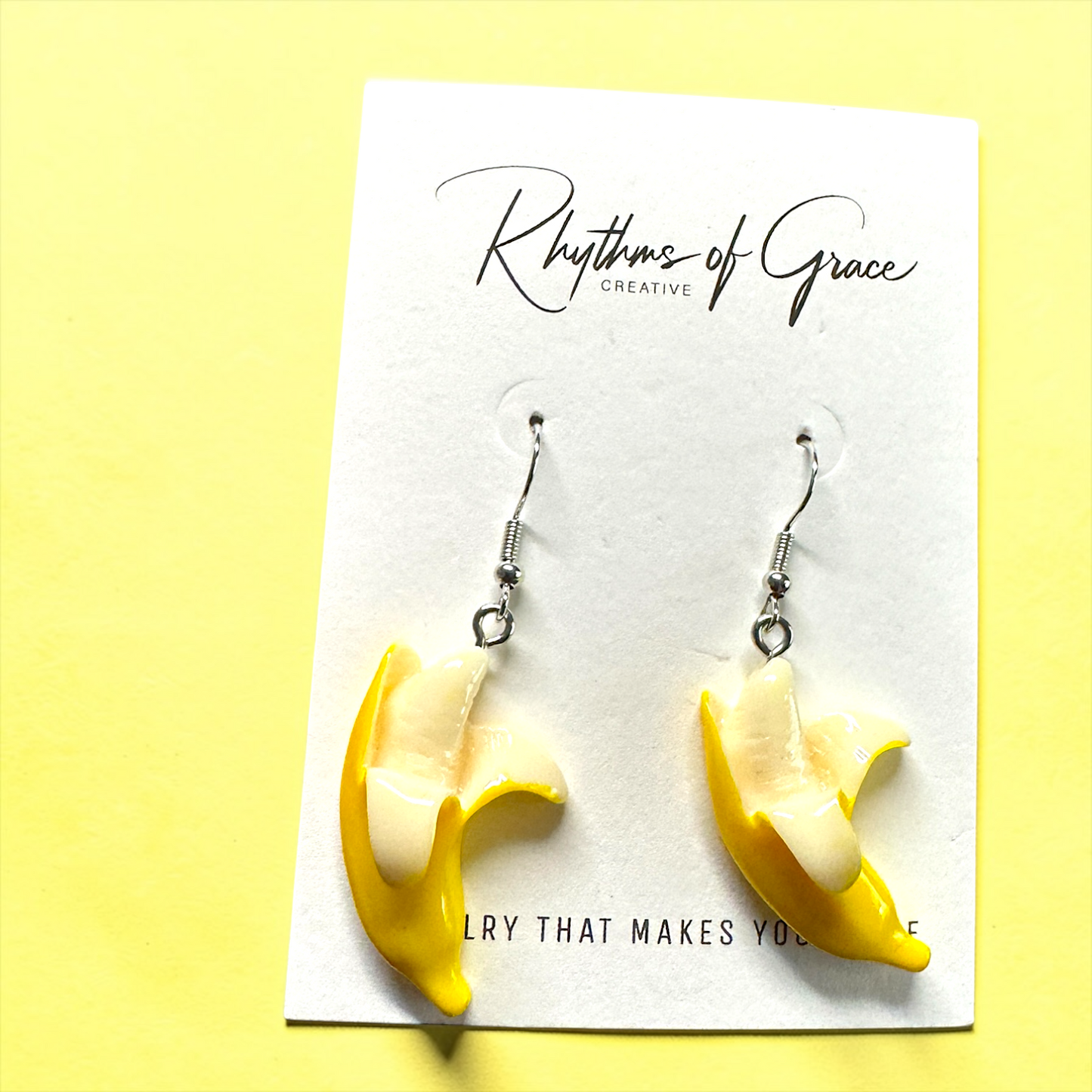 Peeled Banana Dangle Earrings | Savannah Bananas Inspired Jewelry | Fun Acrylic Statement Earrings | Lightweight Fruit Earrings