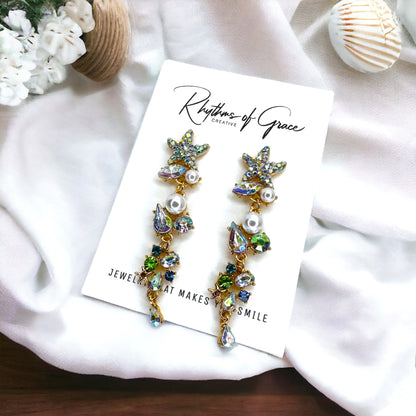 Seashell Sparkle: Rhinestone Earrings for Beachy Vibes!