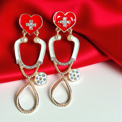 Listen Up in Style – Rhinestone Stethoscope Earrings for Healthcare Glam