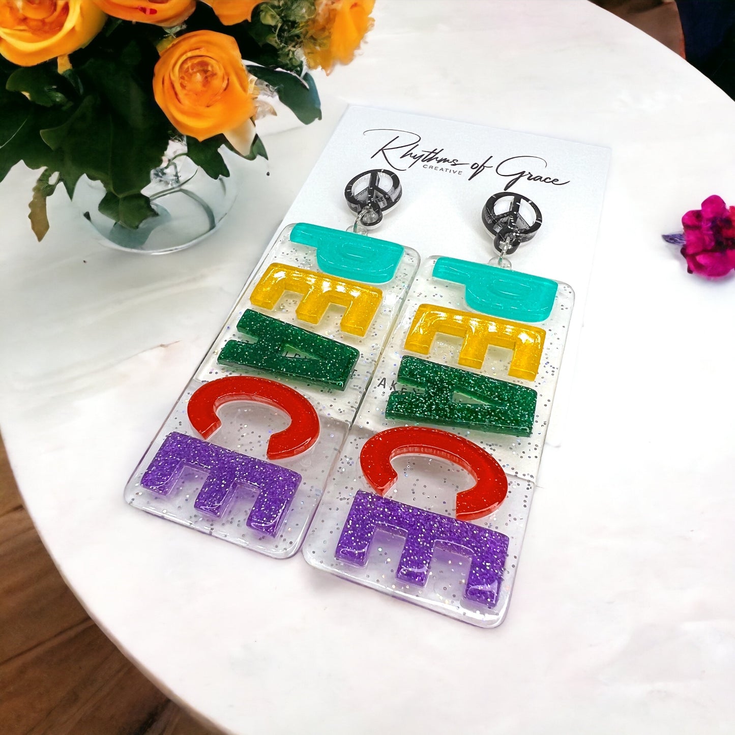 Vibrant Peace Dangle Earrings: Colorful Unity for Your Style! - Rhythms of Grace Creative