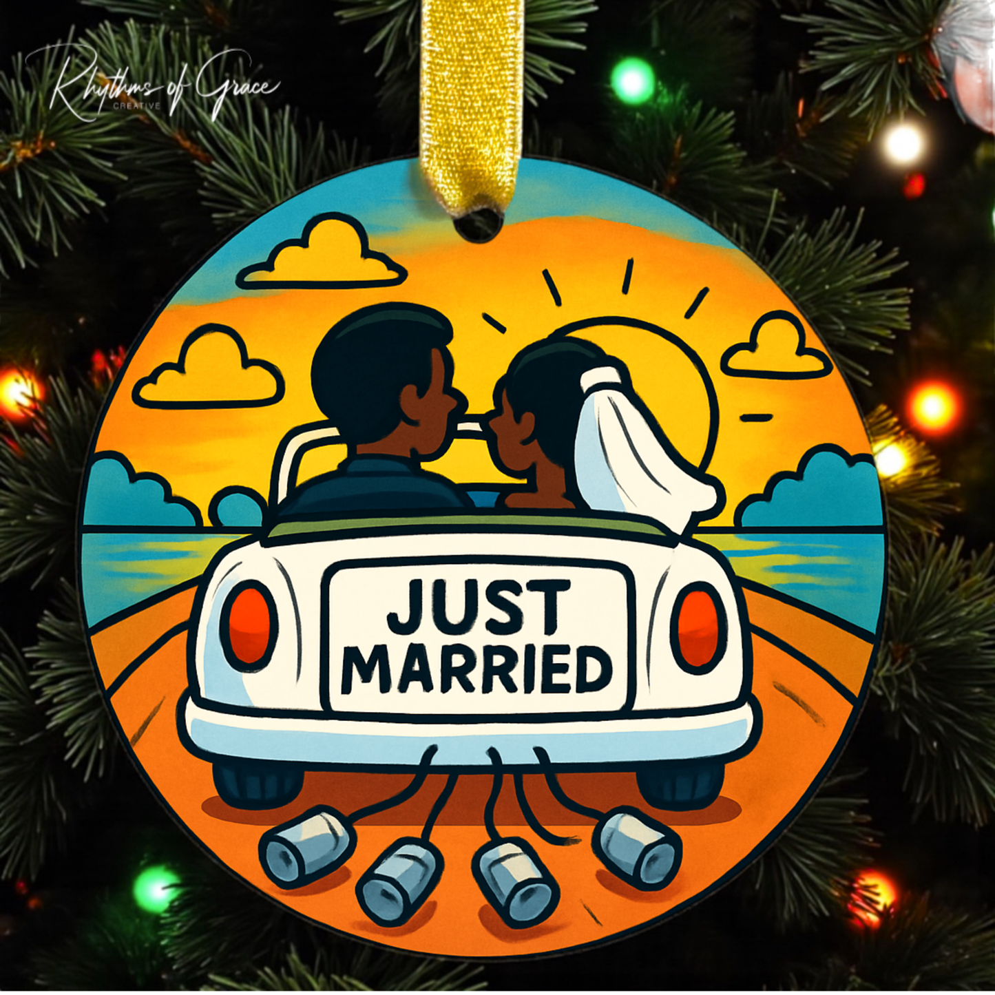 “Just Married” Personalized Ornament Collection – 5 Designs – Newlywed Gifts