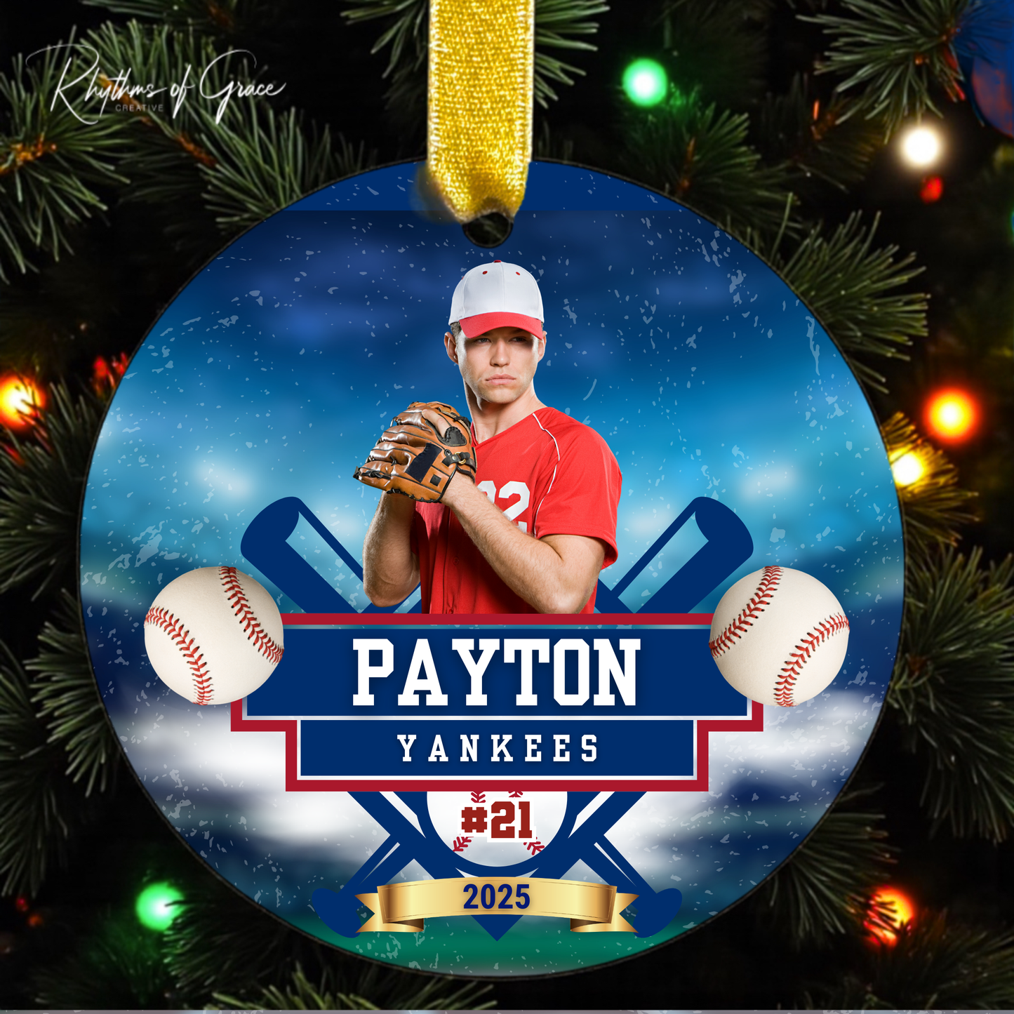 Personalized Baseball Ornament – Custom Player Christmas Ornament, Sports Keepsake