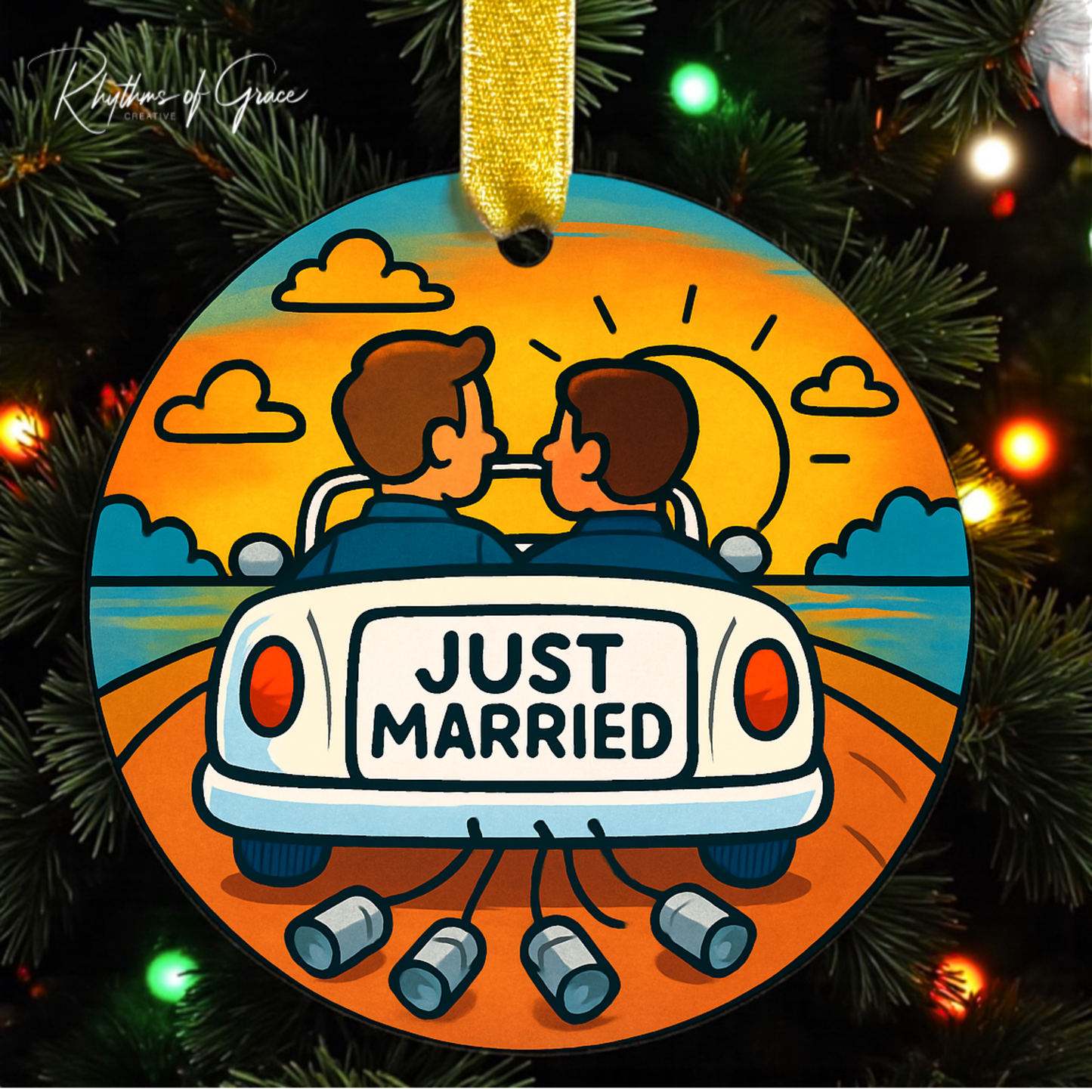 “Just Married” Personalized Ornament Collection – 5 Designs – Newlywed Gifts