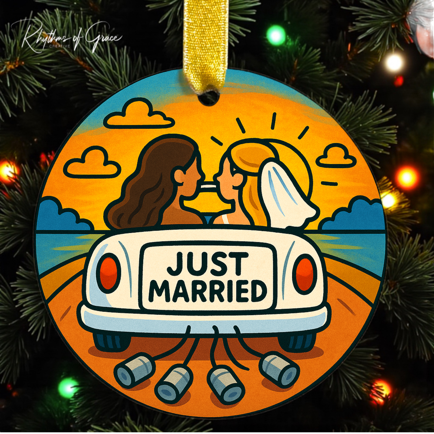 “Just Married” Personalized Ornament Collection – 5 Designs – Newlywed Gifts