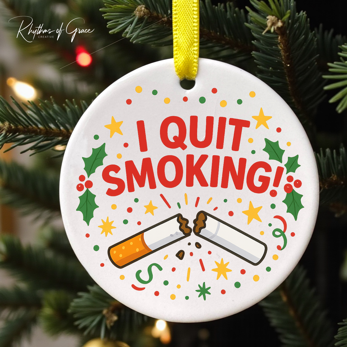 Quit Smoking Celebration Ornament – Hilarious Holiday Decor, Ceramic Keepsake
