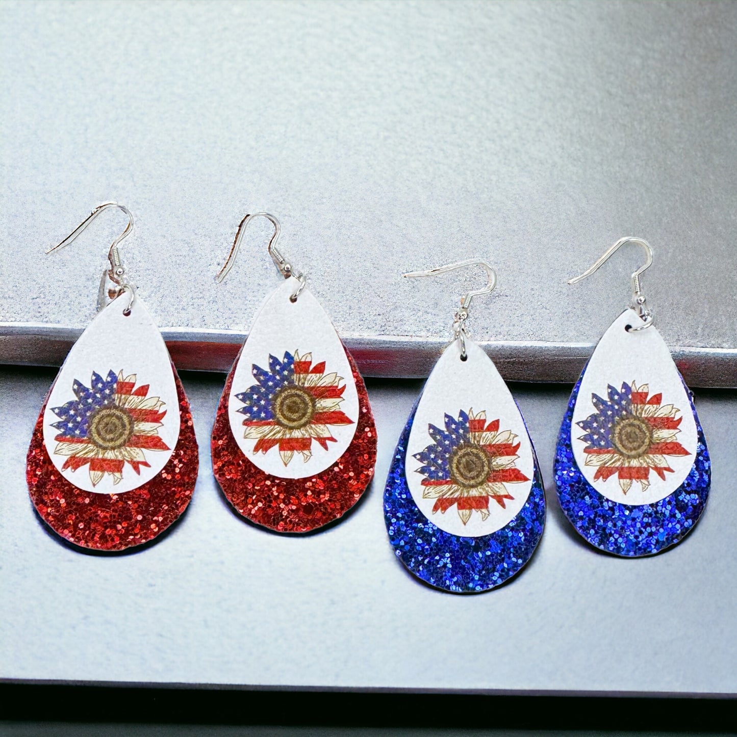 Patriotic Glitter Teardrop Earrings - Stylish Red, White & Blue Accessory