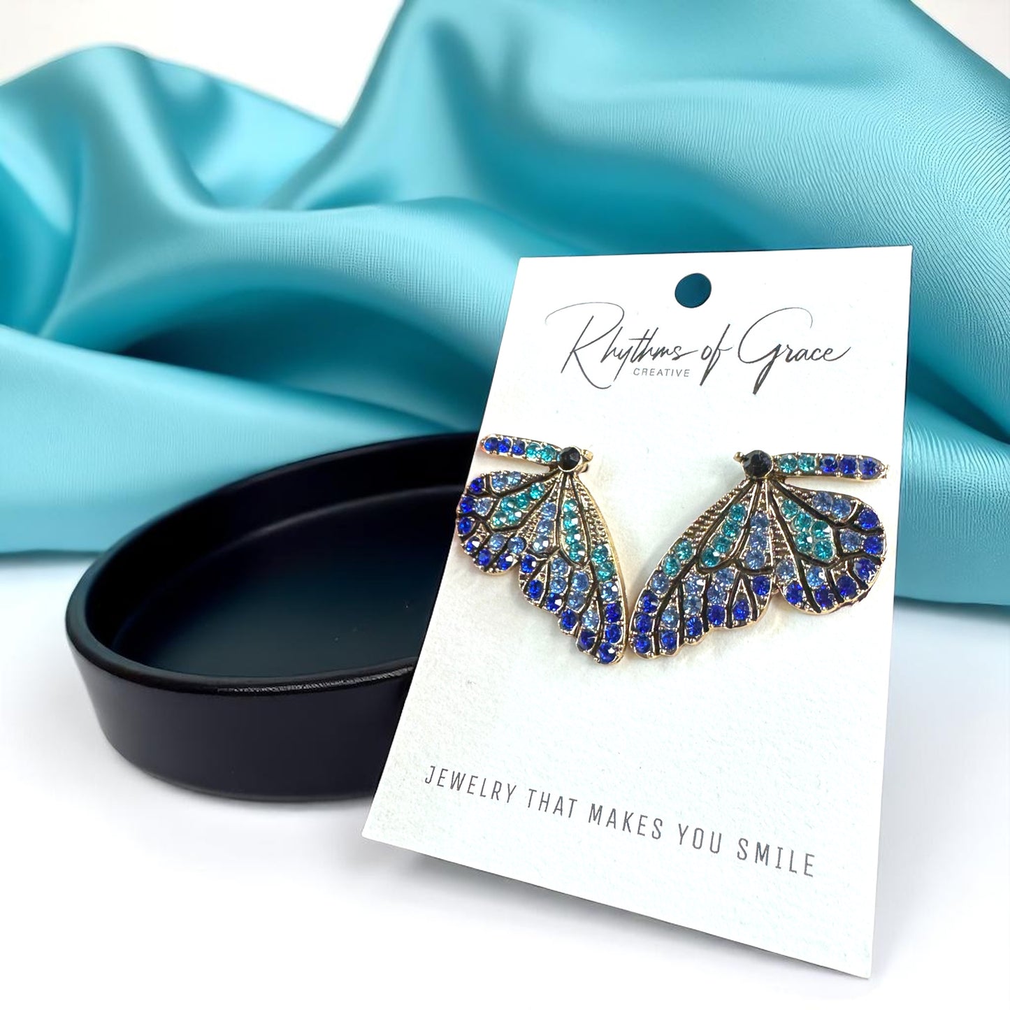 Sparkling Blue Rhinestone Butterfly Wing Earrings – Oversized Glam!