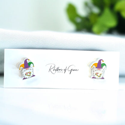 Celebrate Mardi Gras in Style with Gnome Stud Earrings!