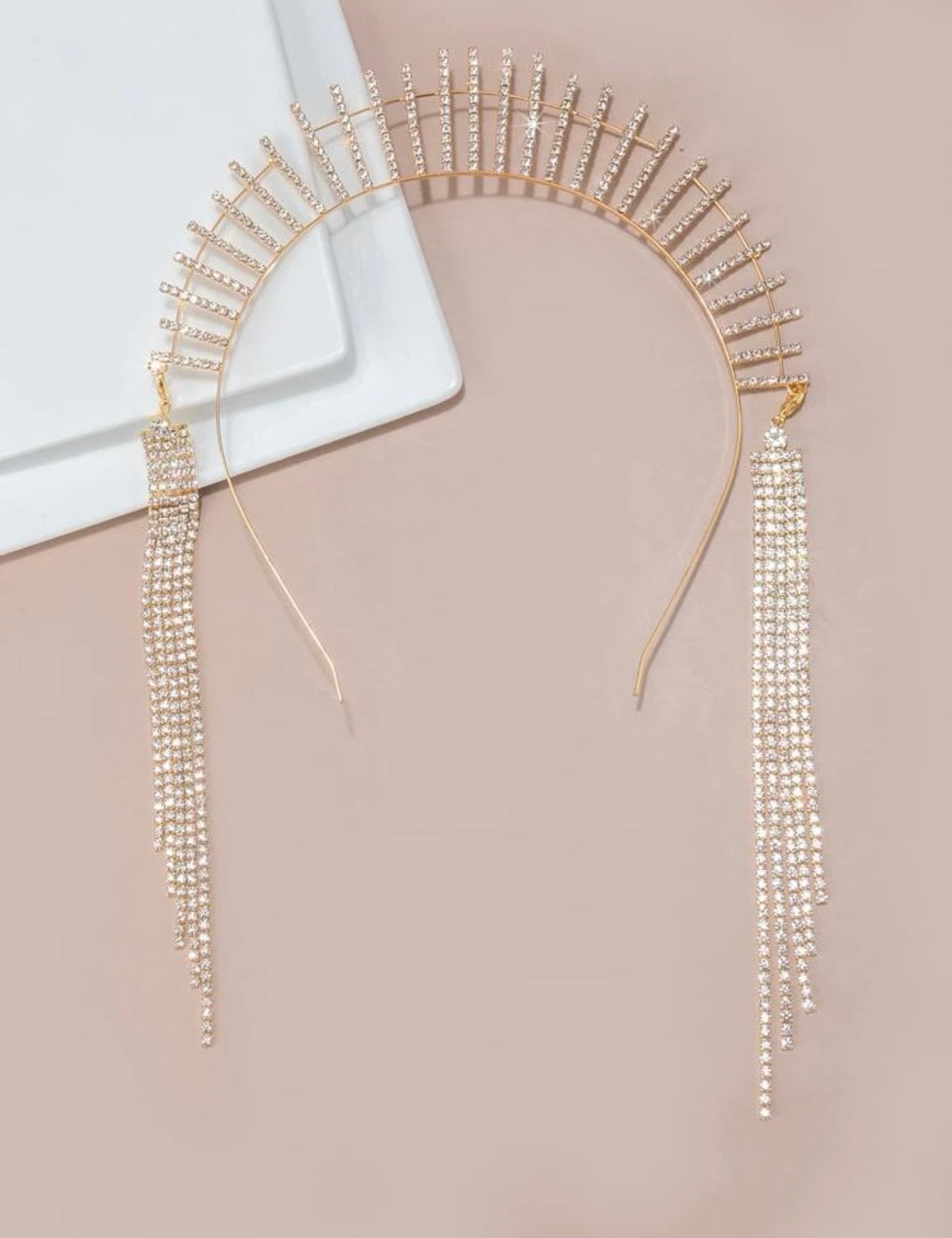 Rhinestone Tassel Headband - Rhinestone Headband, Rhinestone Headpiece, Cat Headpiece, Bachelorette Party, Bridal Shower - Rhythms of Grace Creative
