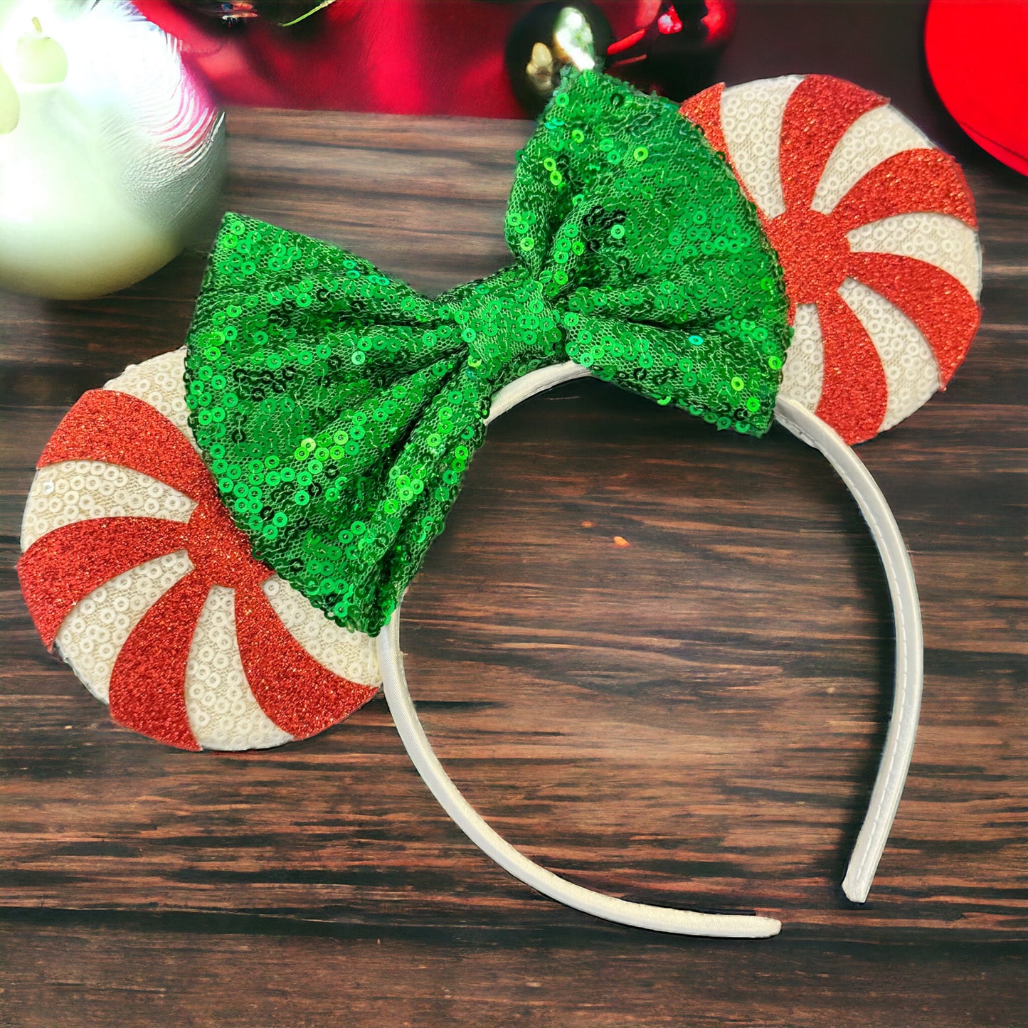 Festive Christmas Mouse Ears Headbands – Peppermint & Holiday Cheer!