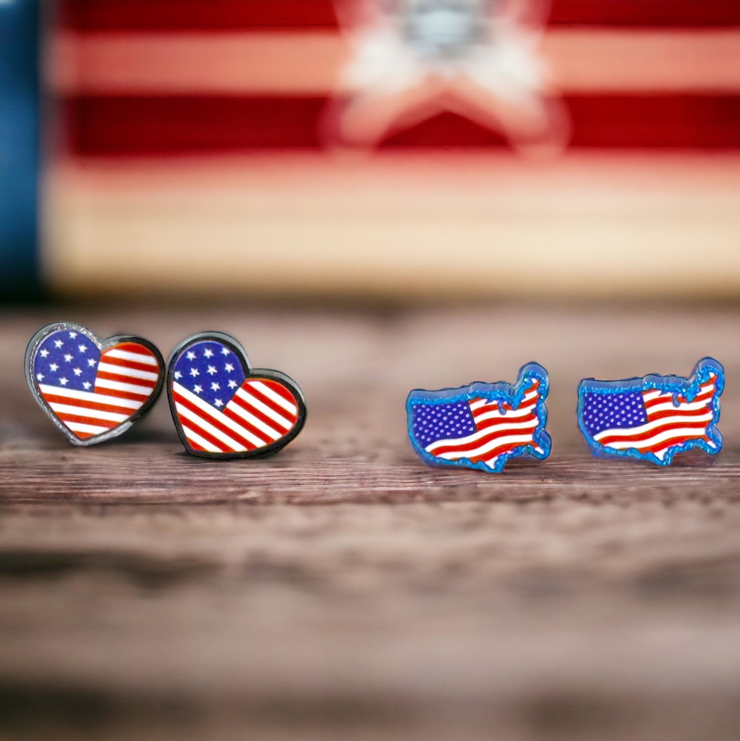 Patriotic Stud Earrings - Heart or USA Map