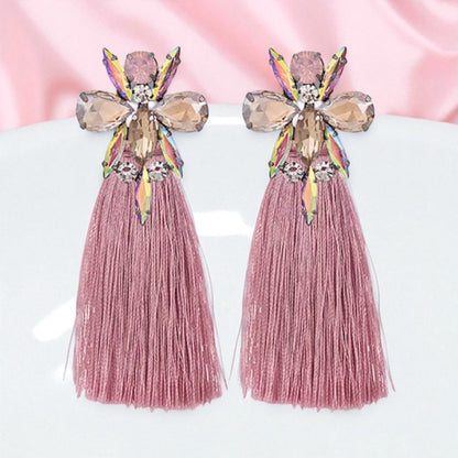 Sparkle & Shine: Stunning Rhinestone Tassel Earrings in Blue, Pink & Gold!