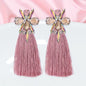Sparkle & Shine: Stunning Rhinestone Tassel Earrings in Blue, Pink & Gold!
