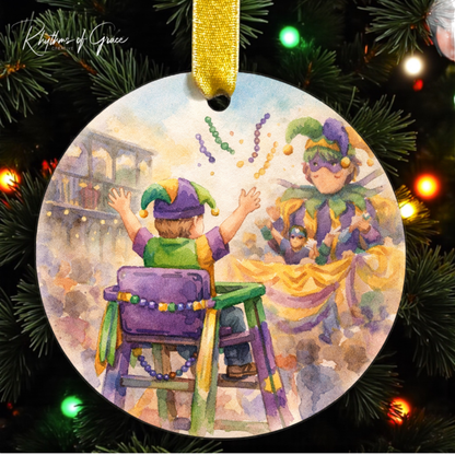 Mardi Gras Ladder Ornament | New Orleans Parade Watercolor Keepsake