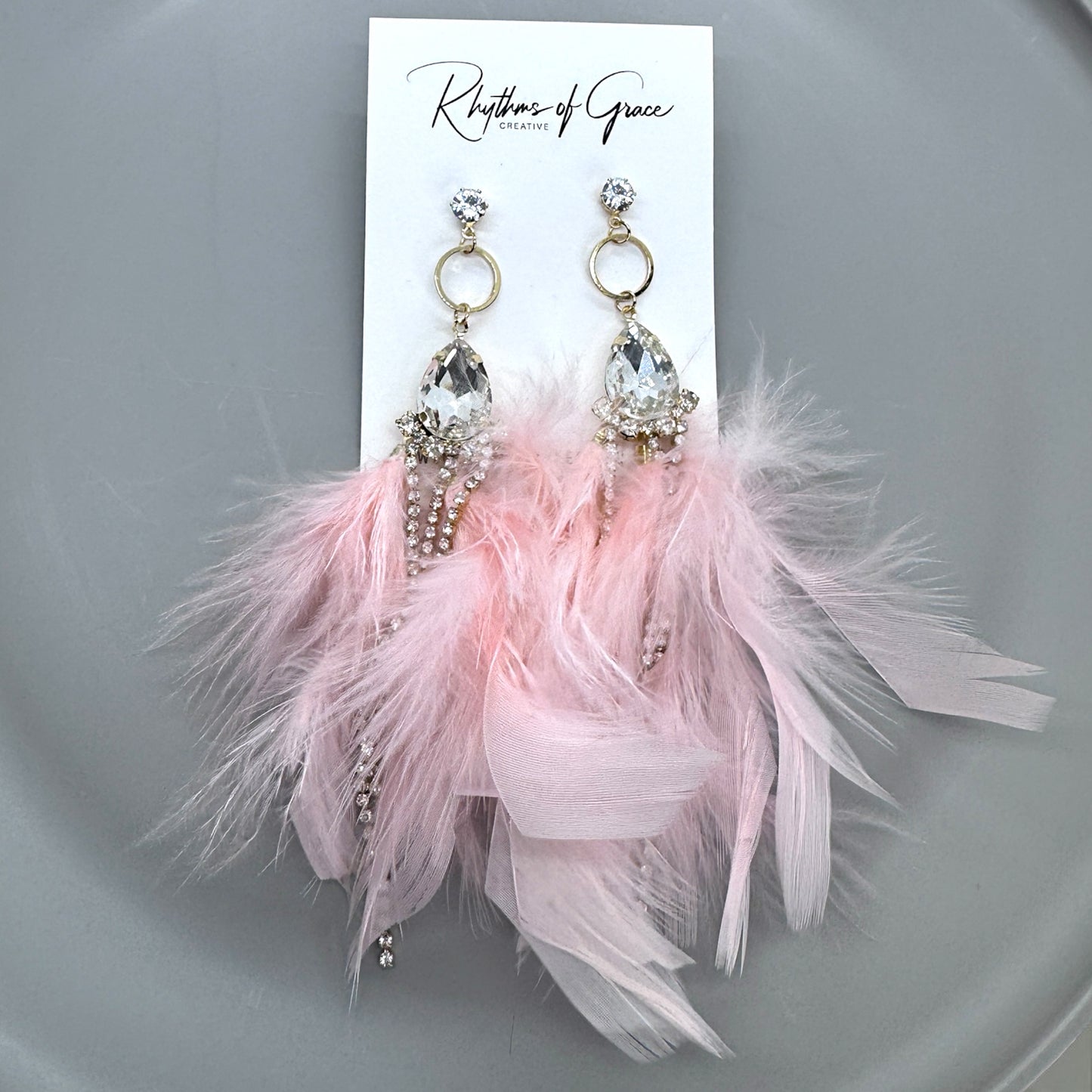 Dreamy Pink Feather Earrings – Rhinestone Dangles for Boho Queens