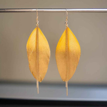 Gold Dipped Feather Earrings: Dance Into the Festivity!