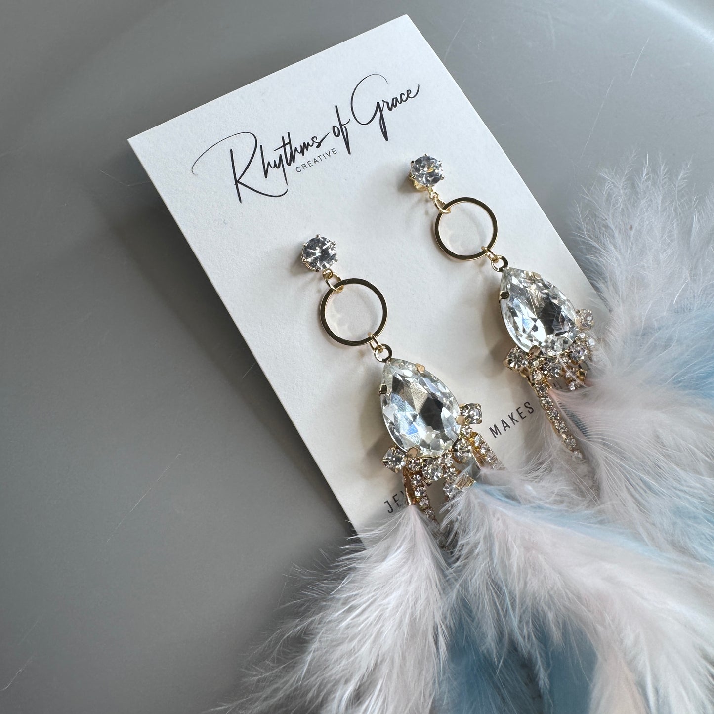 Dreamy Pink & Blue Feather Earrings – Rhinestone Dangles for Boho Queens