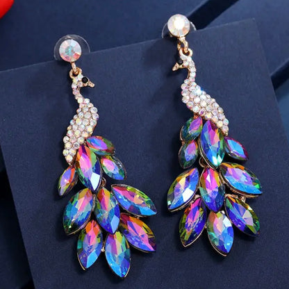 Radiant Peacock Glam Earrings – Feather Your Style with Sparkle!