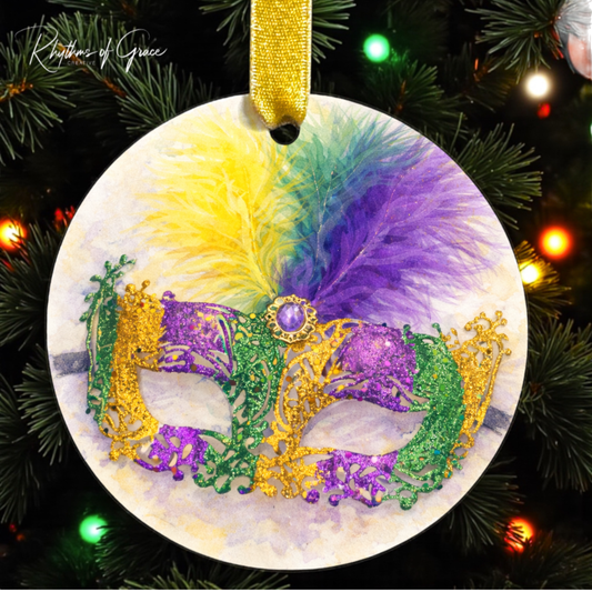 Mardi Gras Mask Ornament | Watercolor Masquerade Mask | New Orleans Mardi Gras Decor | Personalized Keepsake Ornament