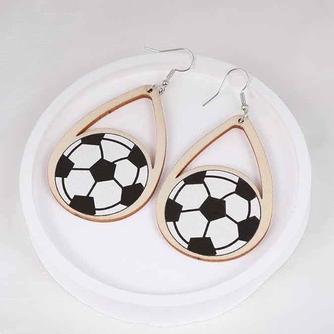 Score a Goal with Style! Wooden Soccer Dangle Earrings ⚽️