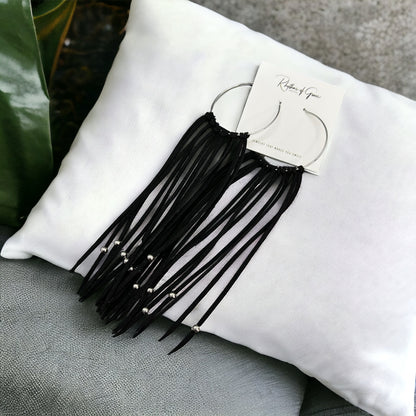 Black Fringe Earrings - Boho Chic, Western Style, Black Leather, Fringe Accessories, Boho Earrings - Rhythms of Grace Creative
