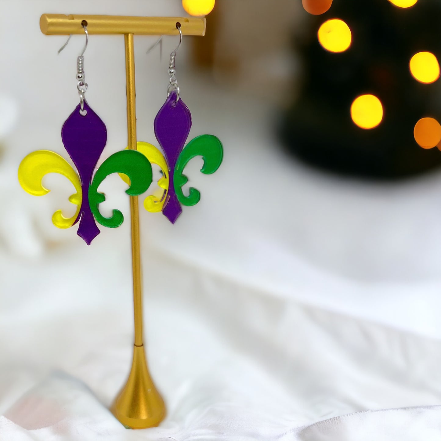 Fleur de Lis Dangle Earrings: Sparkle & Celebrate Mardi Gras in Style! - Rhythms of Grace Creative