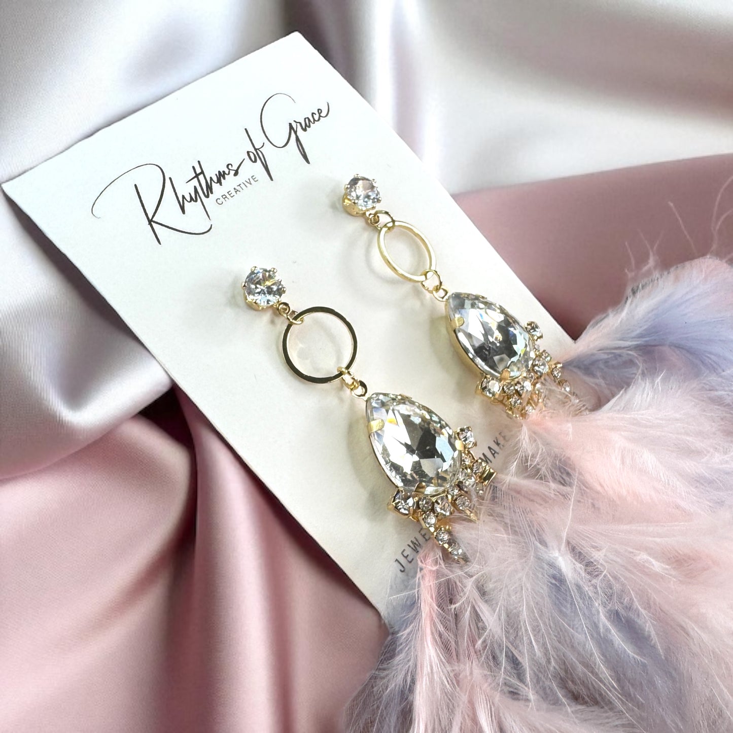 Dreamy Pink & Lavender Feather Earrings – Rhinestone Dangles for Boho Queens
