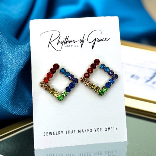 Sparkle with Pride: Rhinestone Rainbow Earrings