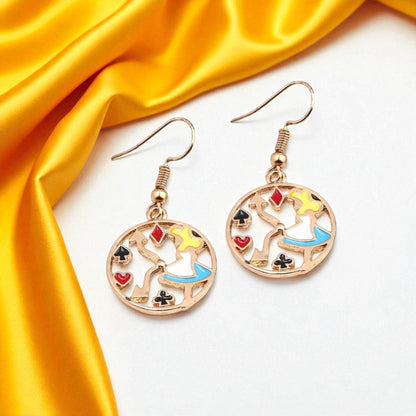 Enchanting Alice in Wonderland Mismatched Dangle Earrings | Whimsical Style & Unique Charm