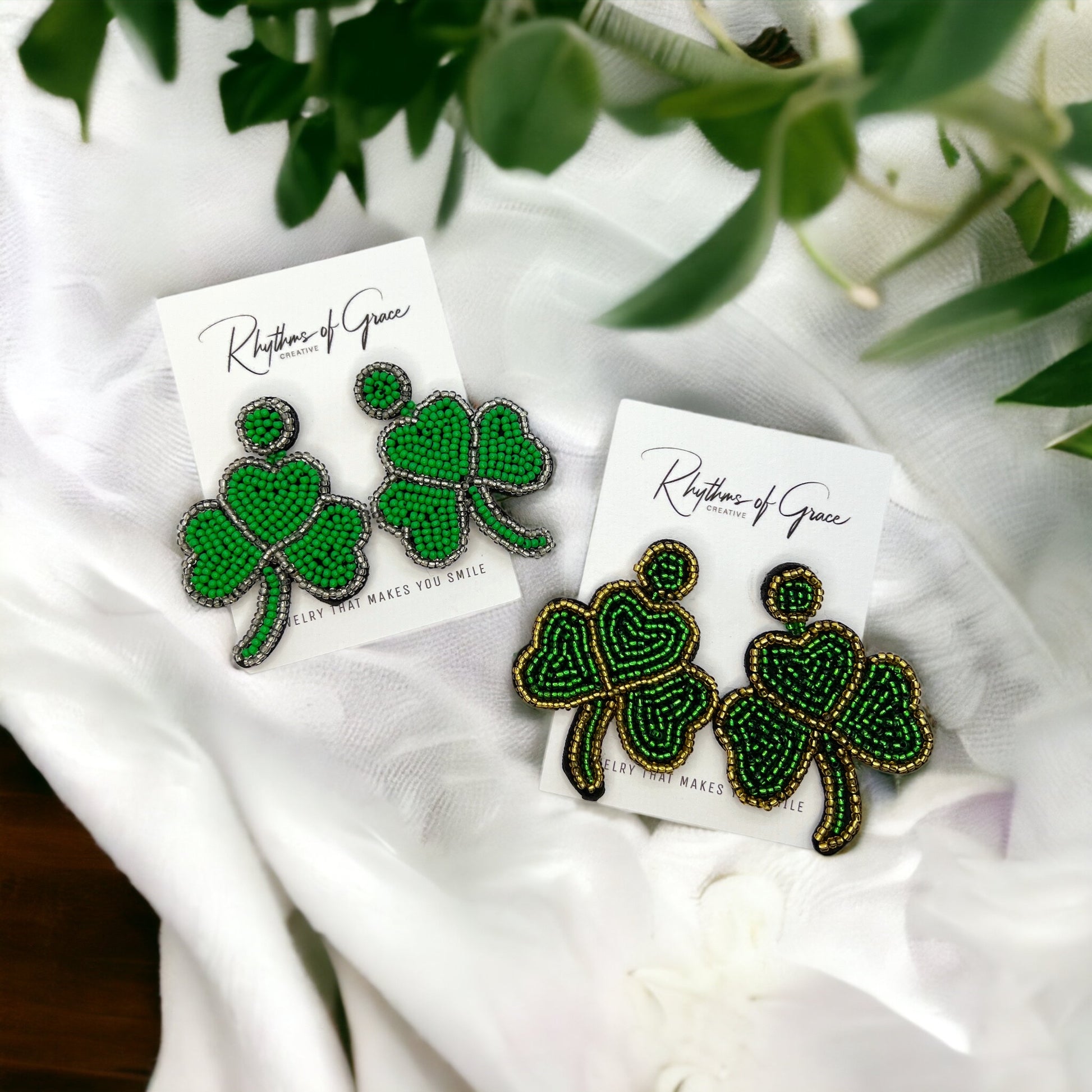 Shake Your Shamrocks – Beaded Clover Earrings with Gold or Silver Sparkle!🍀 - Rhythms of Grace Creative