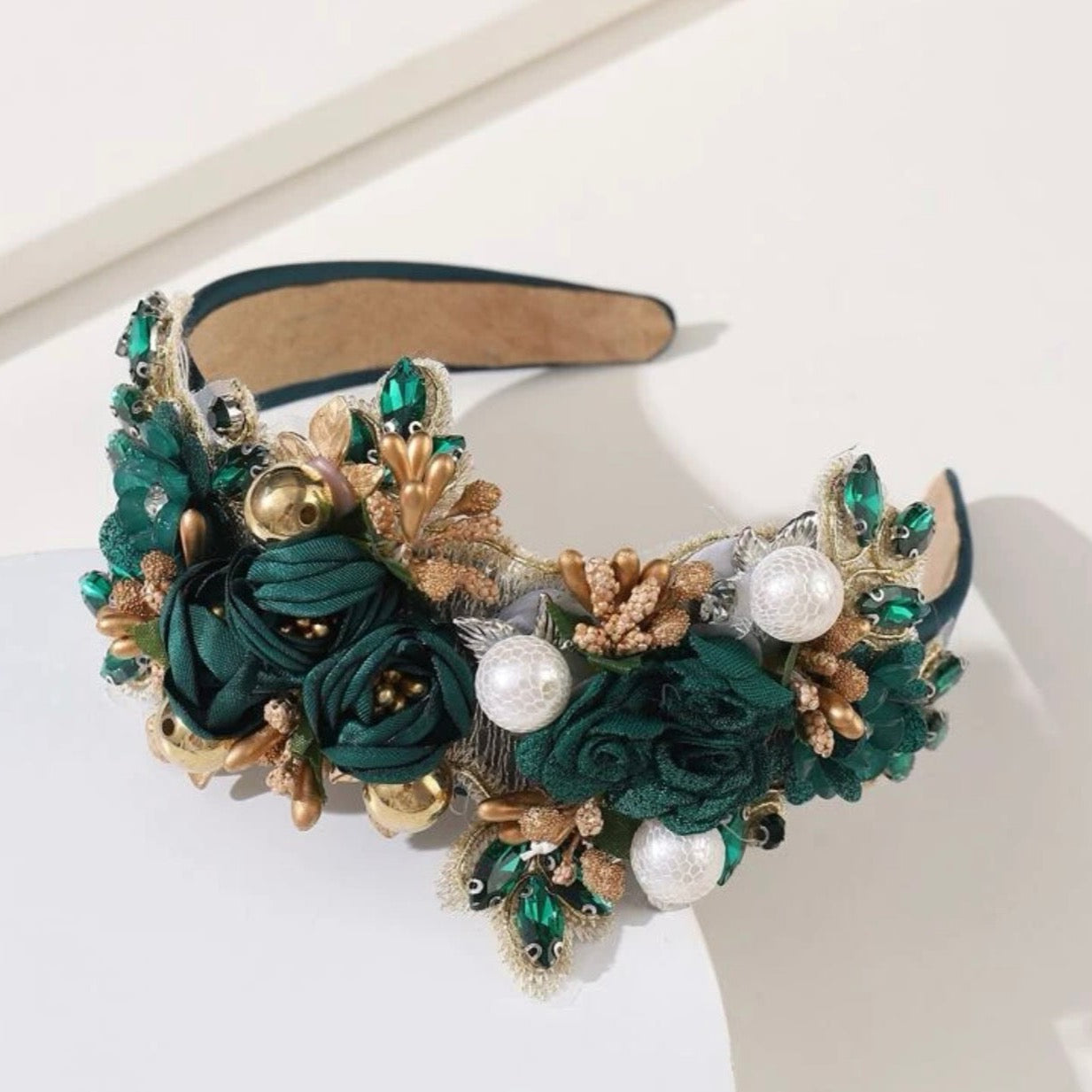 Festive Floral Headband - Handmade Headpiece, Rhinestone Headband, Holiday Headpiece, Beaded Headband - Rhythms of Grace Creative