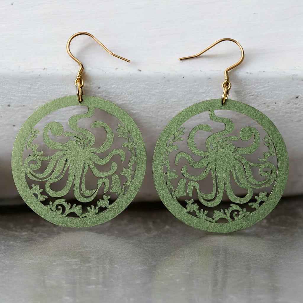 Catch the Waves: Handmade Green Octopus Earrings