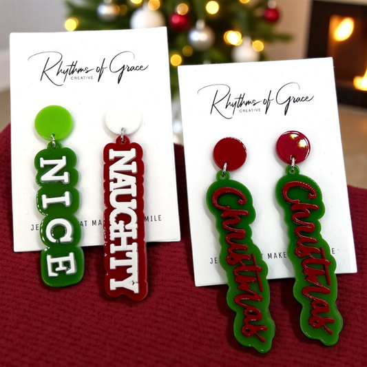Christmas Earrings - Naughty or Nice, Red and Green Earrings