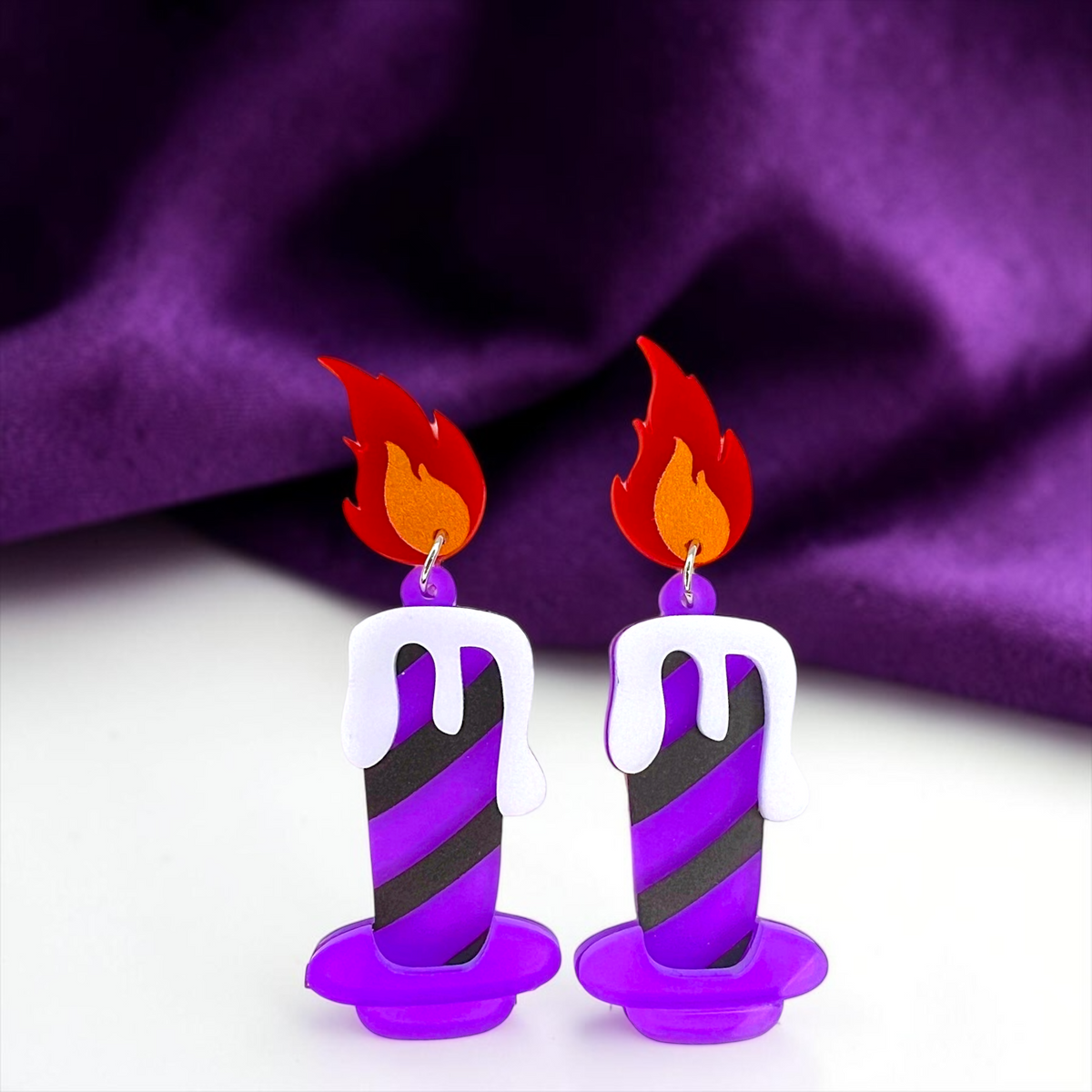 Halloween Candle Earrings - Handmade Acrylic Earrings with Stainless Steel Posts