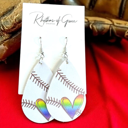 Swing into Style with Our Rainbow Heart Baseball Dangle Earrings! ⚾️🏳️‍🌈