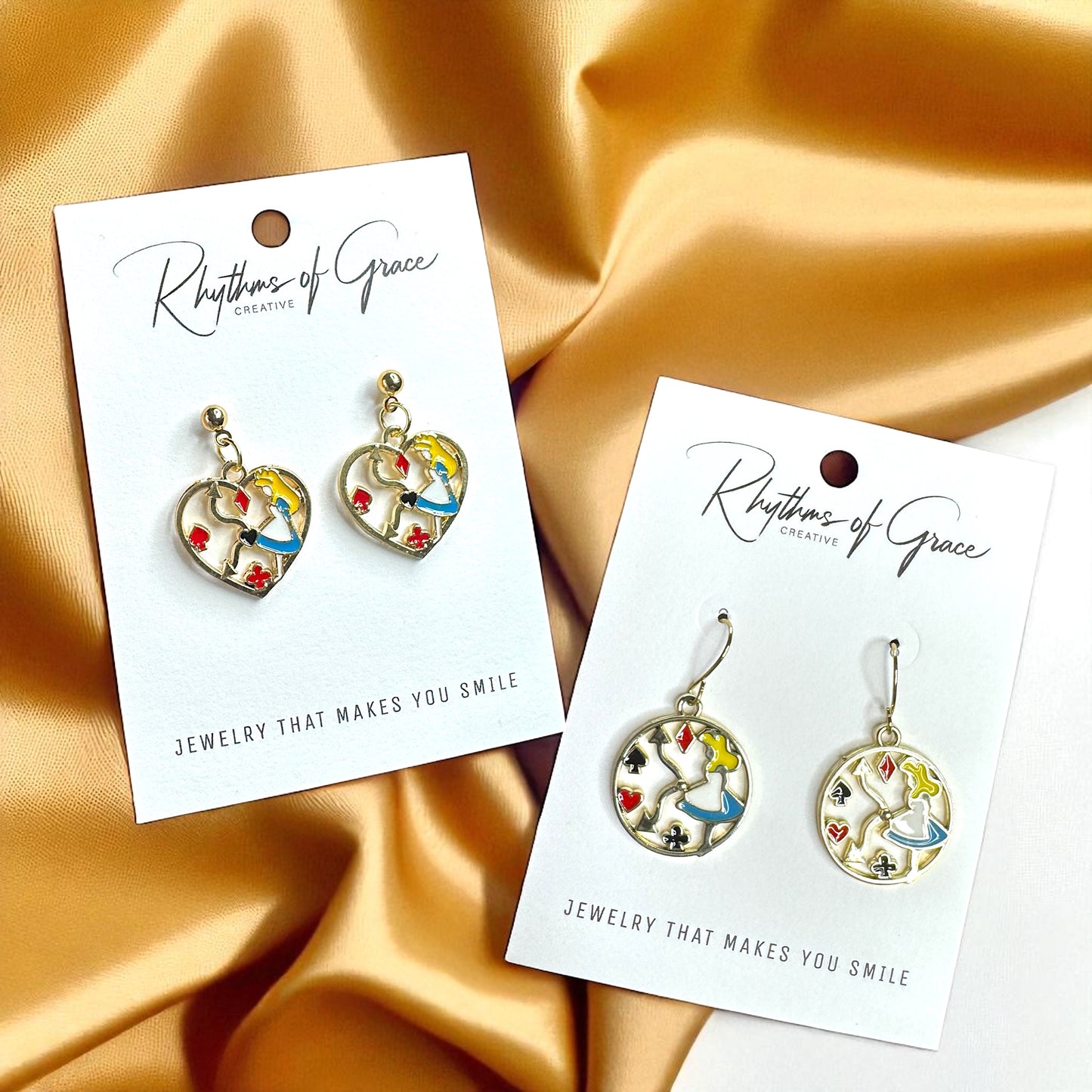 Enchanting Alice in Wonderland Mismatched Dangle Earrings | Whimsical Style & Unique Charm