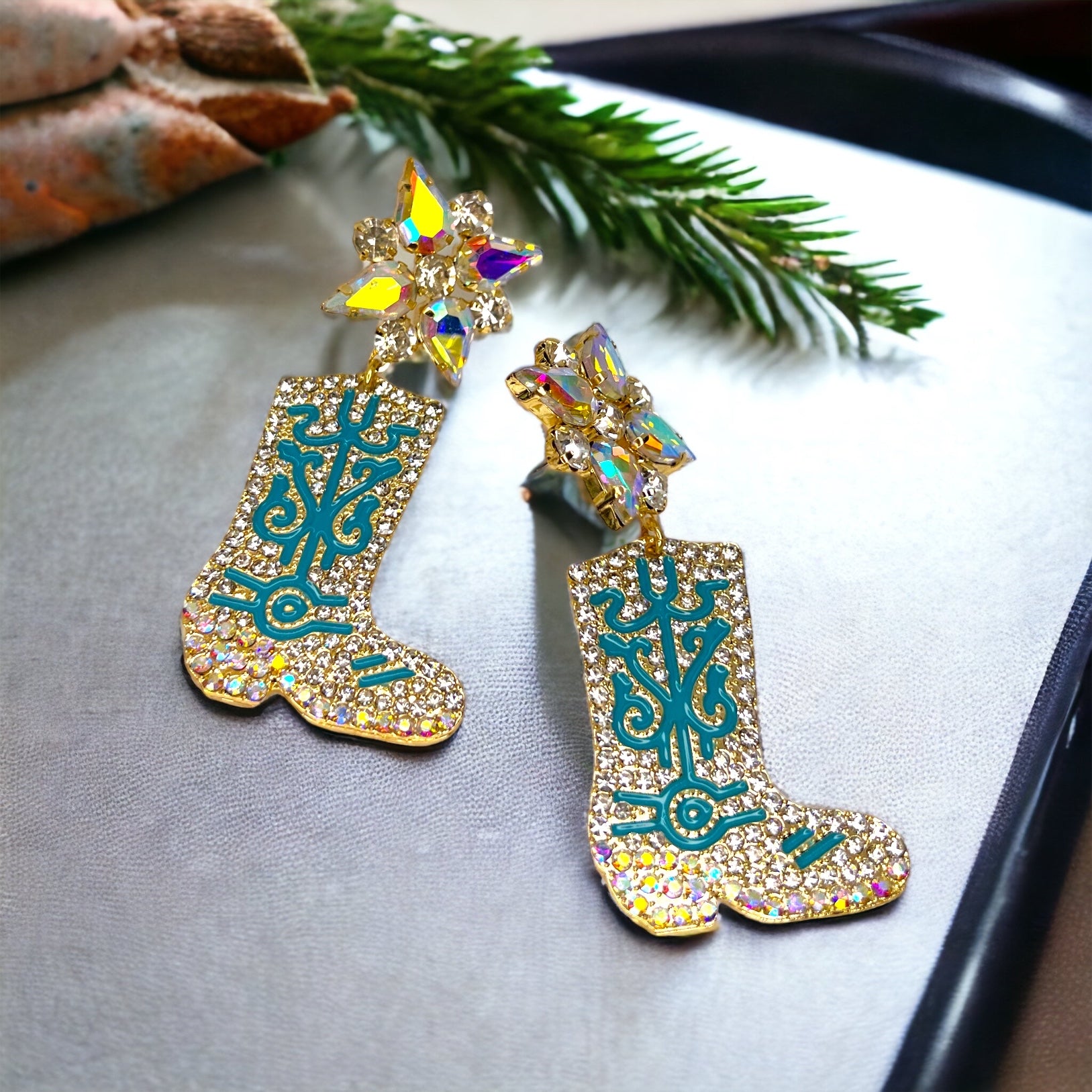 Rhinestone Boots Earrrings - Rodeo Earrings, Bachelorette Earrings, Bachelorette Accessories, Western Style - Rhythms of Grace Creative