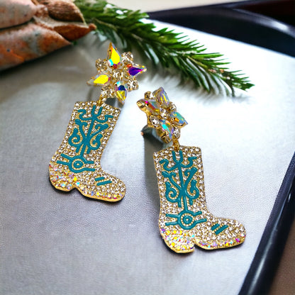 Rhinestone Boots Earrrings - Rodeo Earrings, Bachelorette Earrings, Bachelorette Accessories, Western Style - Rhythms of Grace Creative
