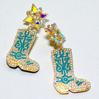 Rhinestone Cowgirl Boot Earrings | Western Rodeo Statement Earrings | Bachelorette Cowgirl Accessories