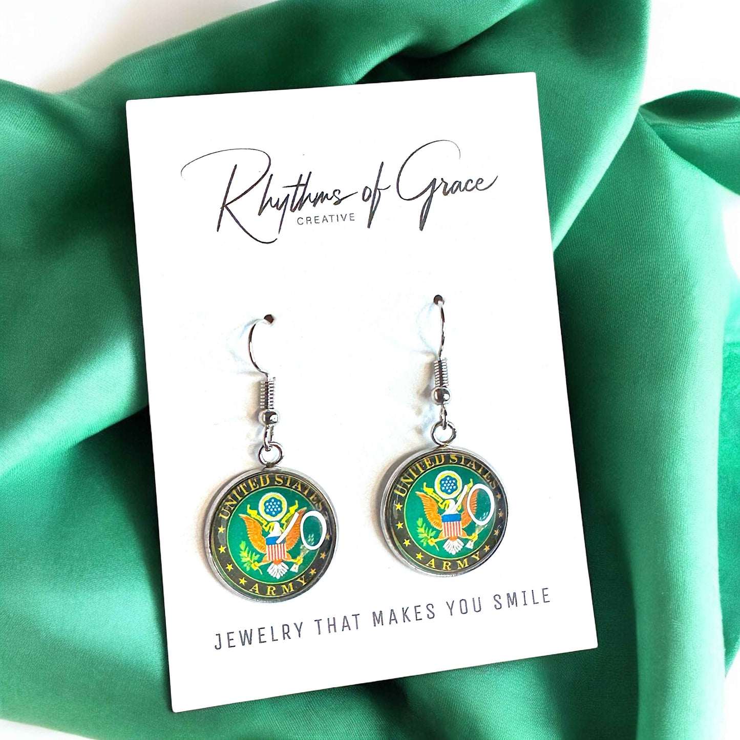 Military Mom Marvels: Army Cabochon Dangle Earrings!
