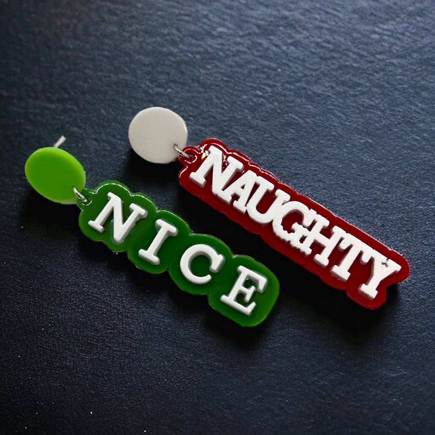 Christmas Earrings - Naughty or Nice, Red and Green Earrings - Rhythms of Grace Creative